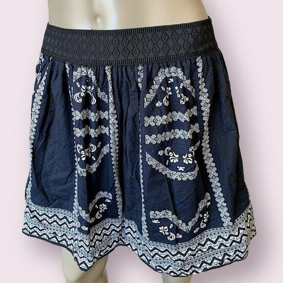 Alya Bohemian Flare Circle Skater Mini Skirt Pullon Size S Black and White Aztec - Picture 2 of 10